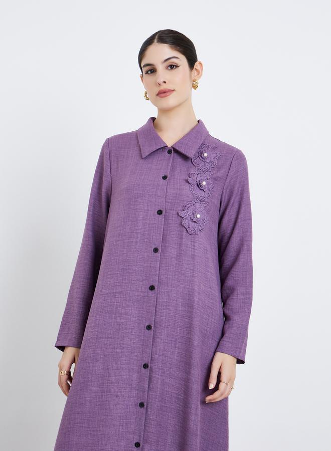 Amirah Women Corsage Detail Maxi Shirt and Pants Modest Set - Image 1